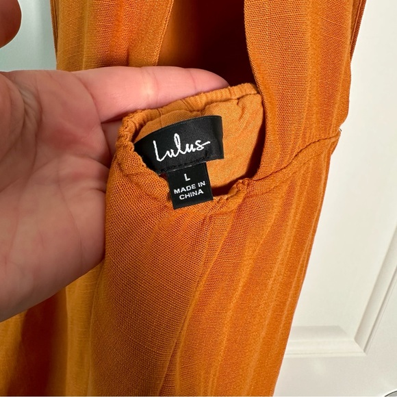 Lulus Malaga Moment Rust Orange faux wrap dress size L - Picture 4 of 7